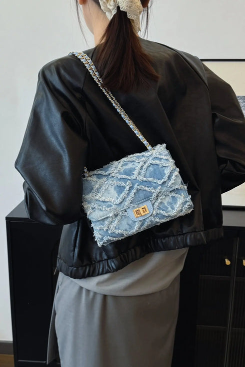 'Kehlani' Textured Denim Crossbody Bag - Celes Fashion